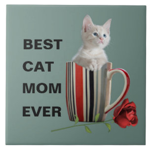 Den moderna kaffeblomman mugg i Mamma, bästa Kat Kakelplatta