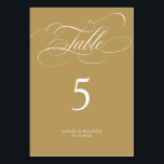 Den moderna kalligrafitidslinjen guld och vita brö bordsnummer<br><div class="desc">Ett tidlöst och elegant bröllop-bordsnummer med förfinat kalligrafiskript på klassisk bakgrund,  perfekt för ett formellt och sofistikerat bröllop firande. Kontakta mig gärna om du vill ha anpassade eller ytterligare produkter med den här designen.</div>