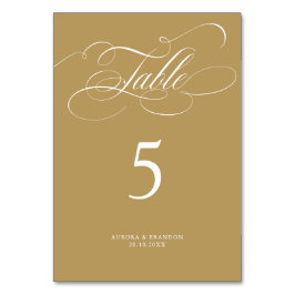 Den moderna kalligrafitidslinjen guld och vita brö bordsnummer