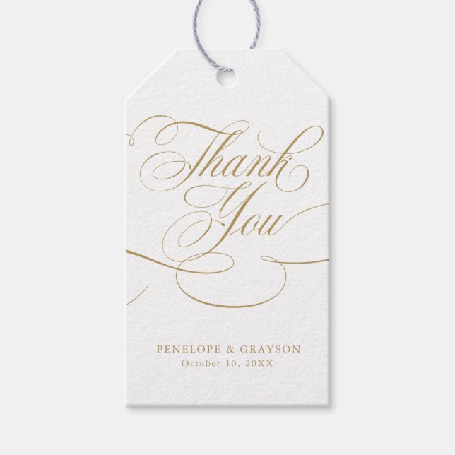 Den moderna kalligrafitidslinjen guld och vita brö presentetikett (Framsidan)