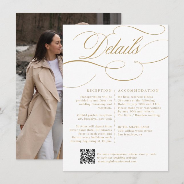 Den moderna kalligrafitidslinjen guld och vita brö tilläggskort (Fram/baksida)