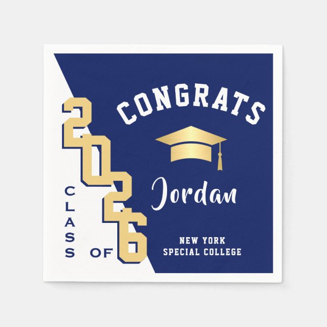Den moderna klassen 2024 Golden Blue-Studentfesten Pappersservett (Framsidan)