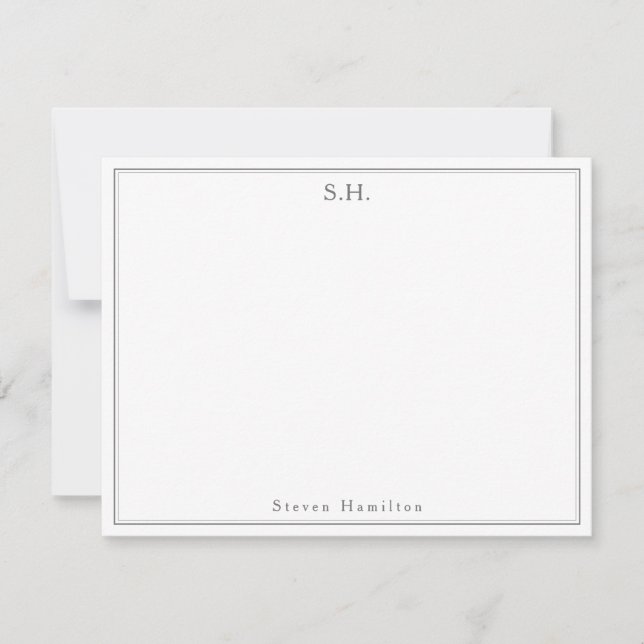 Den moderna klassiska Mörken Grått Monogram Namn m Anteckningskort (Framsida)