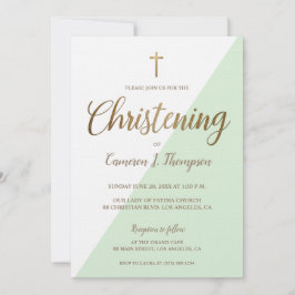 Den moderna könsneutrala Grönten Guld Christening  Inbjudningar