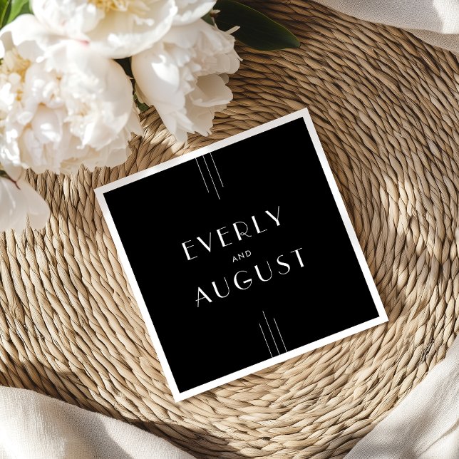 Den moderna konsthandlingen Black and White Bröllo Pappersservett (EVERLY Modern Art Deco Black and White Wedding Napkins)