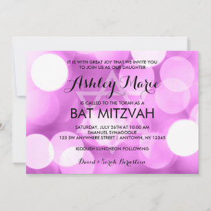 Den moderna Lila Glitter Ljus Bat mitzvah Inbjudningar