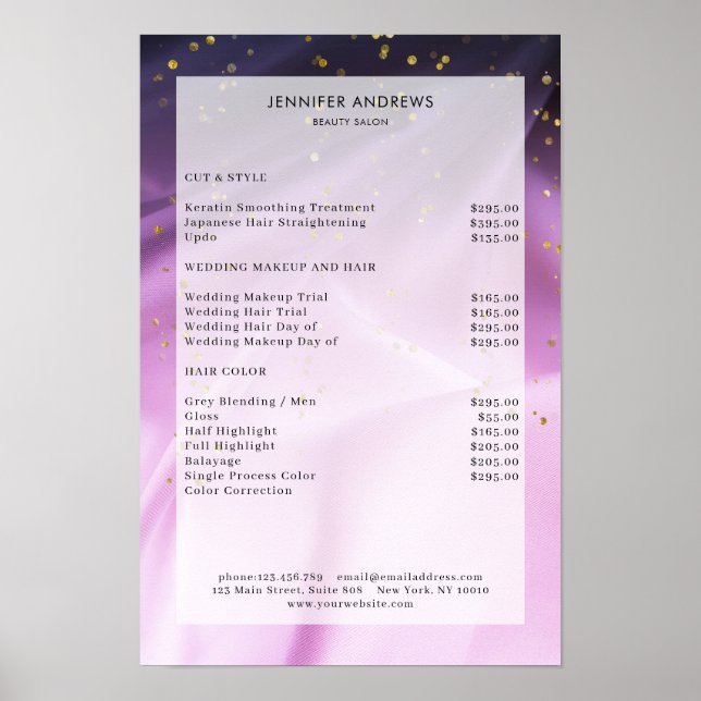 Den moderna, Lila Glitter Salon Pris List Poster (Framsidan)