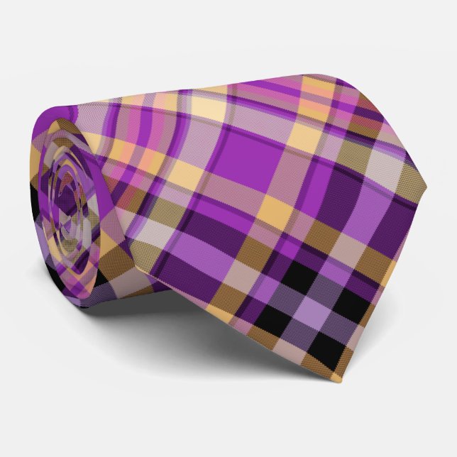Den moderna Lila Gulten Tartan Mönster Slips (Rullad)