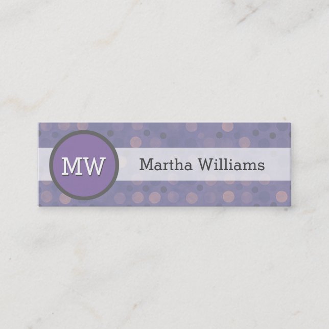 Den moderna lila purpurfärgade polkaen pricker mini visitkort (Framsida)