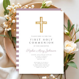 Den moderna Lila Rand Kor Girl First Communion Inbjudningar