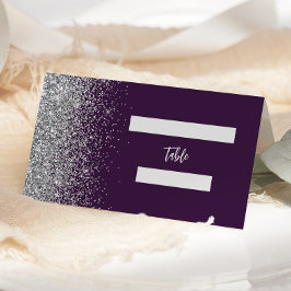Den moderna Lila Silver Glitter Kant Bröllop Placeringskort