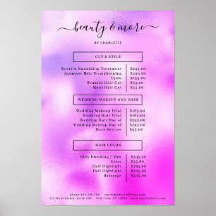Den moderna Lila Simpel Salon Pris List Poster