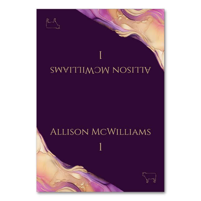 Den moderna Lilan och Guld Bröllop-Kött-ikonen Bordsnummer (Framsidan)