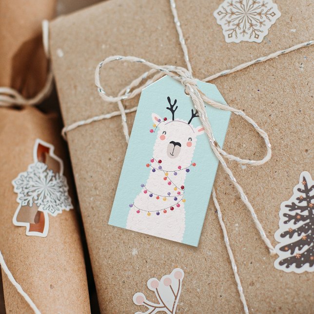 Den moderna Ljusa färger julafton Llama-Personlige Presentetikett (Modern Bright Colors Christmas Llama Personalized Gift Tags)