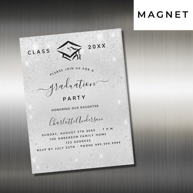 Den moderna lyxen studenten silver glitter magnetisk inbjudningskort (Skapare uppladdad)