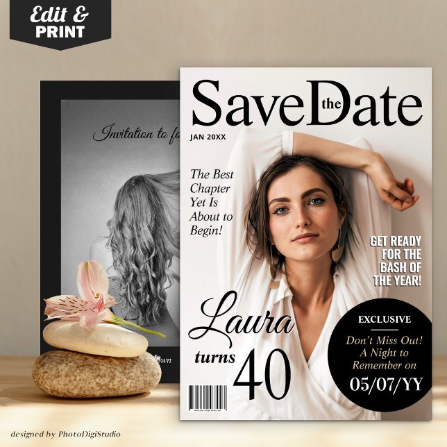 Den moderna magasinans födelsedag Spara datum Inbj Julkort (Modern Magazine Birthday Save the Date Invitation)