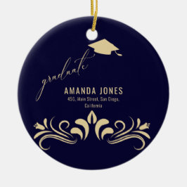 Den moderna marinblå Guld-grad Cap Studenten Julgransprydnad Keramik