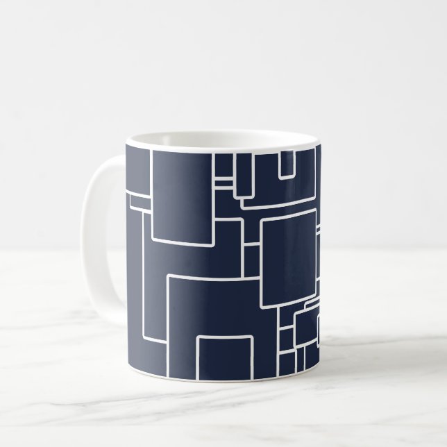 Den moderna marinblå och vita Abstrakten Mönster Kaffemugg (Framsida vänster)