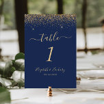 Den moderna marinen Blue Guld Glitter Kant Bröllop Bordsnummer<br><div class="desc">Det moderna bröllop-bordsnumret kant i denna elegant har en guld faux glitter-utformning. Anpassadet kombinerar handskrift,  rityta och kursivt typsnitt i blek guld-färgad med en marin blå bakgrund.</div>