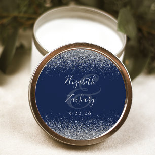 Den moderna marinen Blue Silver Glitter Kant Bröll Runt Klistermärke
