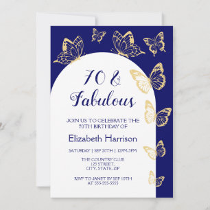 Den moderna marinen Guld Butterflies Fabulous Birt Inbjudningar