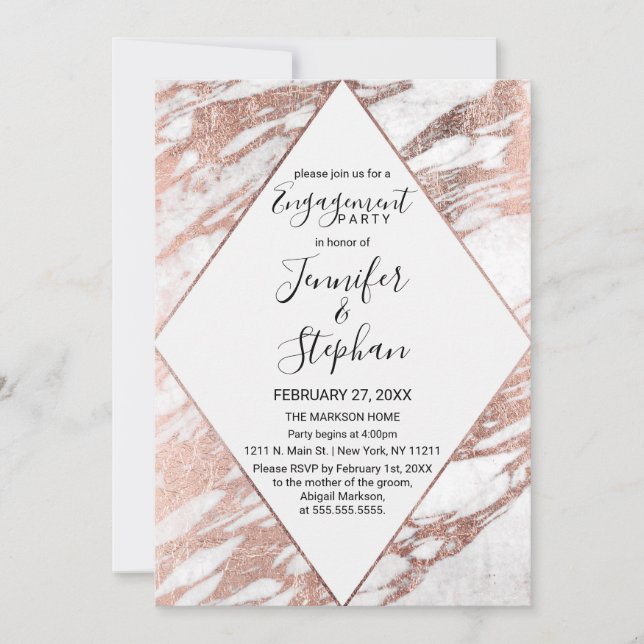 Den moderna marmorerade Förlovningen Ro Guld Inbjudningar (Framsida)