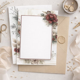 Den moderna maronens Blommigt Blank Bröllop Inbjudningar