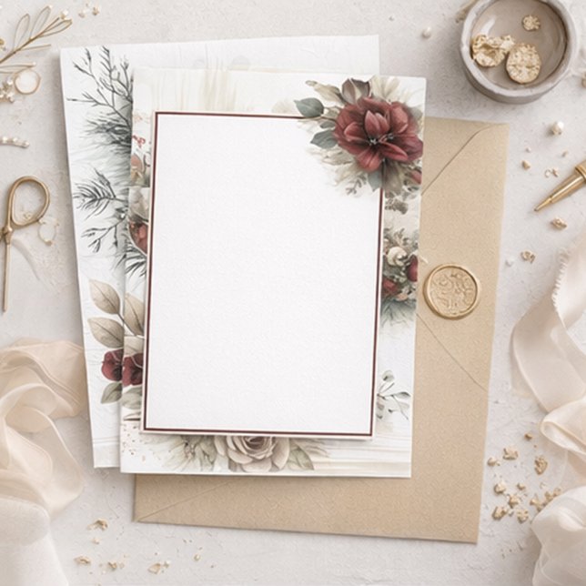 Den moderna maronens Blommigt Blank Bröllop Inbjudningar (Skapare uppladdad)