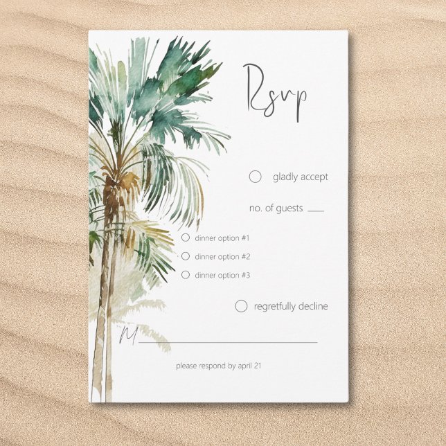 Den moderna middagen Bröllop i det tropiska Handfl OSA Kort (Tropical Palm Trees Modern Wedding Dinner RSVP Card)