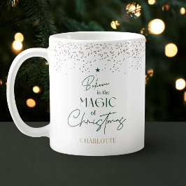 Den moderna minimala Guld-Grönten Glitter Julgran Kaffemugg