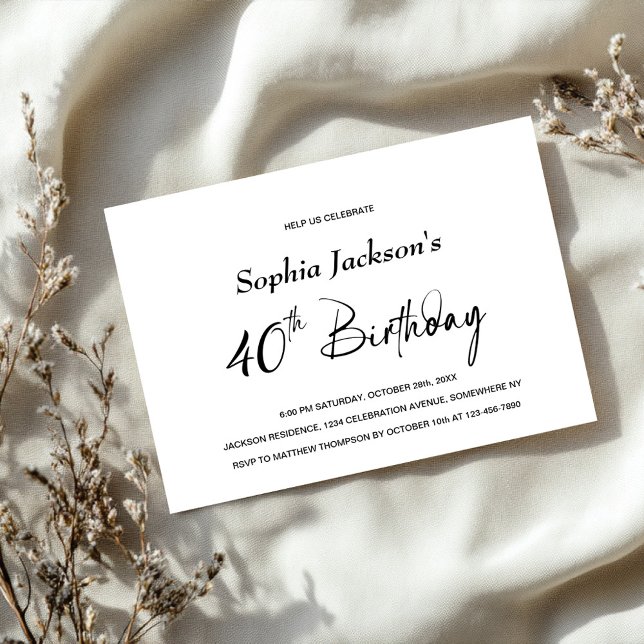 Den moderna minimalistiska 40:e födelsedagen Party Inbjudningar (Skapare uppladdad)