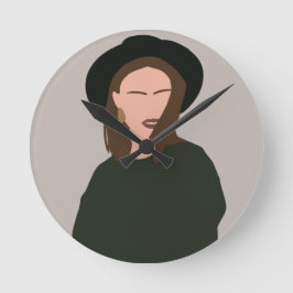 Den moderna minimalistiska Abstrakten Girl i Hat Rund Klocka