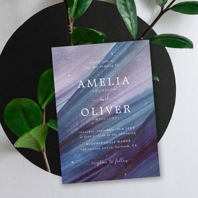 Den moderna minimalistiska blått och Lila Abstrakt Inbjudningar (Skapare uppladdad)