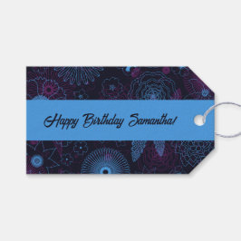 Den moderna minimalistiska Blommigten Blue & Lila  Presentetikett