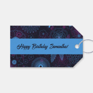 Den moderna minimalistiska Blommigten Blue & Lila Presentetikett