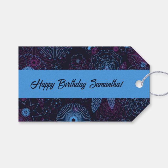 Den moderna minimalistiska Blommigten Blue & Lila  Presentetikett (Framsidan (Horisontell))
