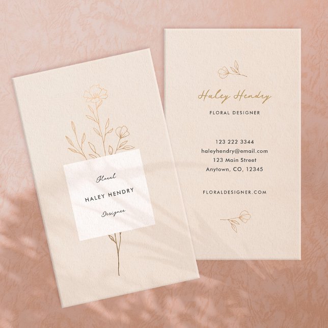 Den moderna minimalistiska Blommigten Guld och Cre Visitkort (Modern minimalist chic floral boho wildflower cream gold business card)