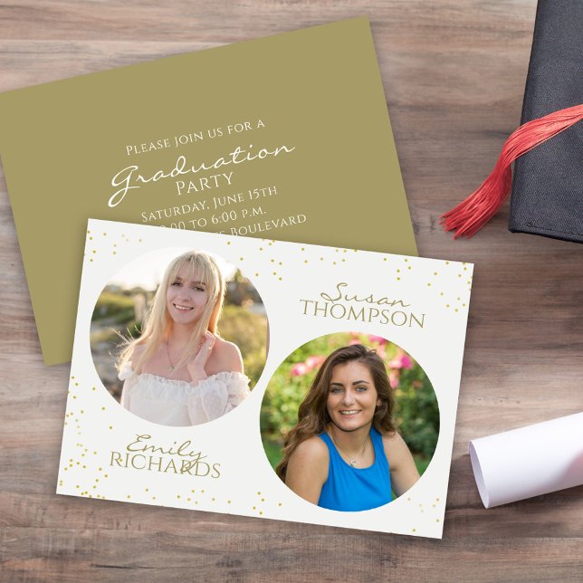 Den moderna minimalistiska Dubblan Studentfest Gul Inbjudningar (Graduation double party invitation, )