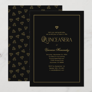 Den moderna minimalistiska Eleganten Black Guld Qu Inbjudningar