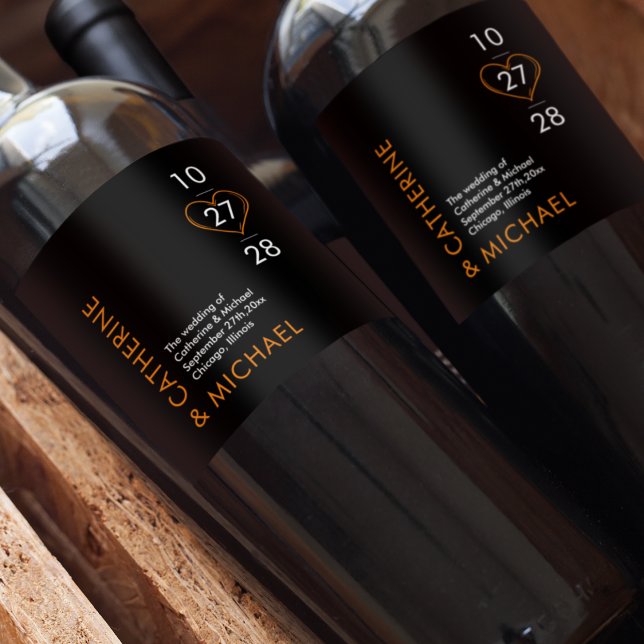 Den moderna minimalistiska Eleganten Black och Ora Vinflaska Etikett (Skapare uppladdad)