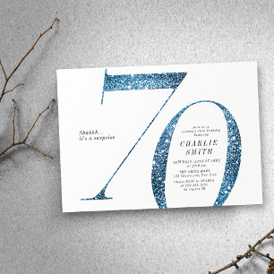 Den moderna minimalistiska faux blue glitter 70-år inbjudningar