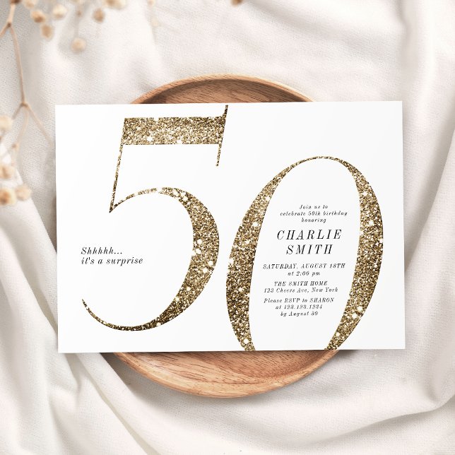 Den moderna minimalistiska faux guld glitter 50-år inbjudningar (Modern minimalist faux gold glitter 50th birthday invitation)