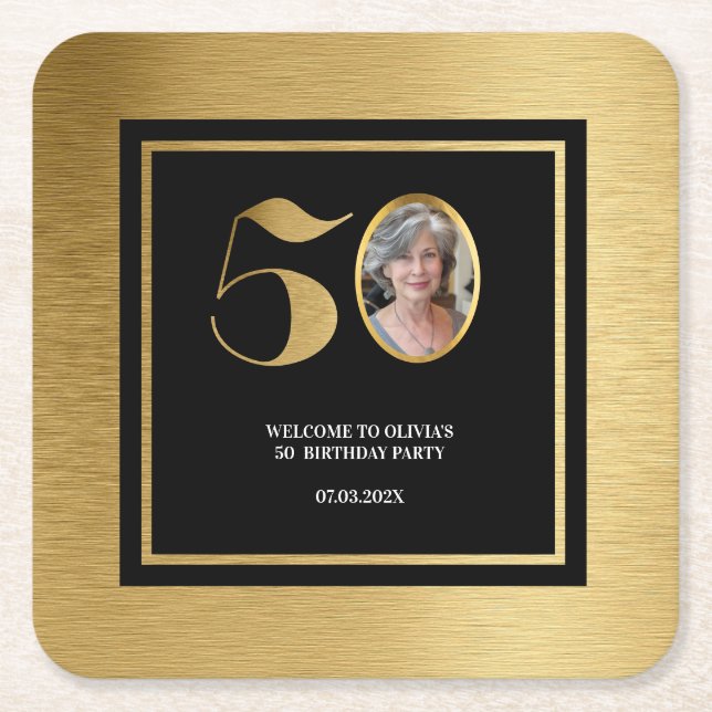 Den moderna minimalistiska faux guld glitter 50-år underlägg papper kvadrat (Framsidan)