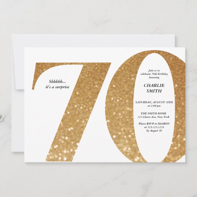 Den moderna minimalistiska faux guld glitter 70-år inbjudningar (Framsida)