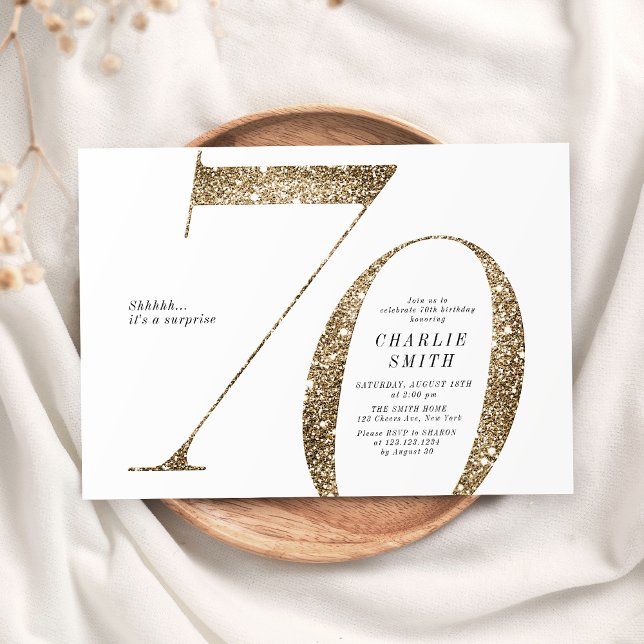 Den moderna minimalistiska faux guld glitter 70-år inbjudningar (Modern minimalist faux gold glitter 70th birthday invitation)
