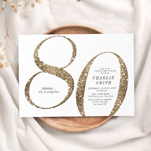 Den moderna minimalistiska faux guld glitter 80-år inbjudningar (Modern minimalist faux gold glitter 80th birthday invitation)