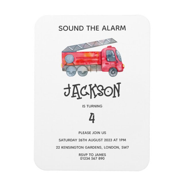 Den moderna minimalistiska Fireman-födelsedagsfest Magnet (Vertikal)