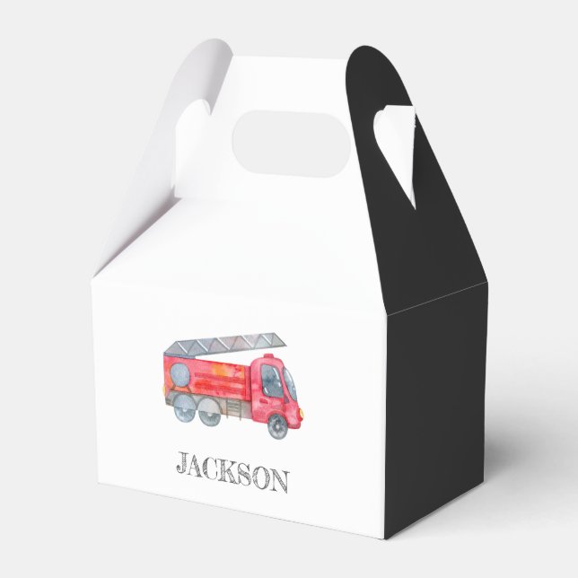 Den moderna minimalistiska Fireman-födelsedagsfest Presentaskar (Framsidan Sidan)