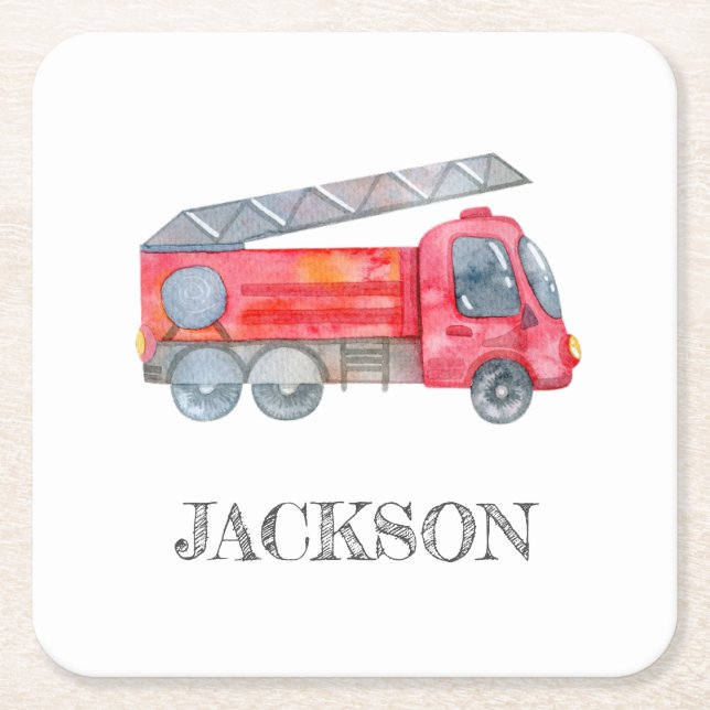 Den moderna minimalistiska Fireman-födelsedagsfest Underlägg Papper Kvadrat (Framsidan)