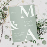 Den moderna minimalistiska Grönten Bröllop Inbjudningar<br><div class="desc">Modern inbjudan till Grönt om minimalistiskt sidbröllop. Har fet monogramtypografi och minimal grafisk design. Anpassa texten med all information om din speciella dag.</div>
